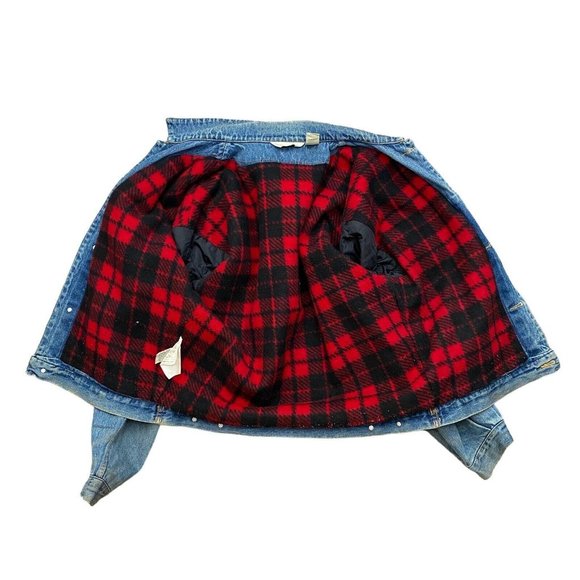 Eddie Bauer Men's Sz M Medium Plaid Flannel Lined Denim Trucker Jacket Coat Vntg - Picture 4 of 9